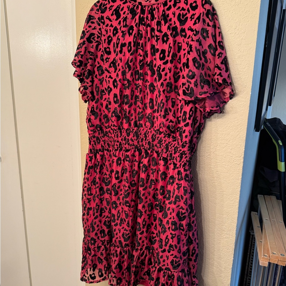 VENUS Pink Leopard Velvet Smock Dress Size 22